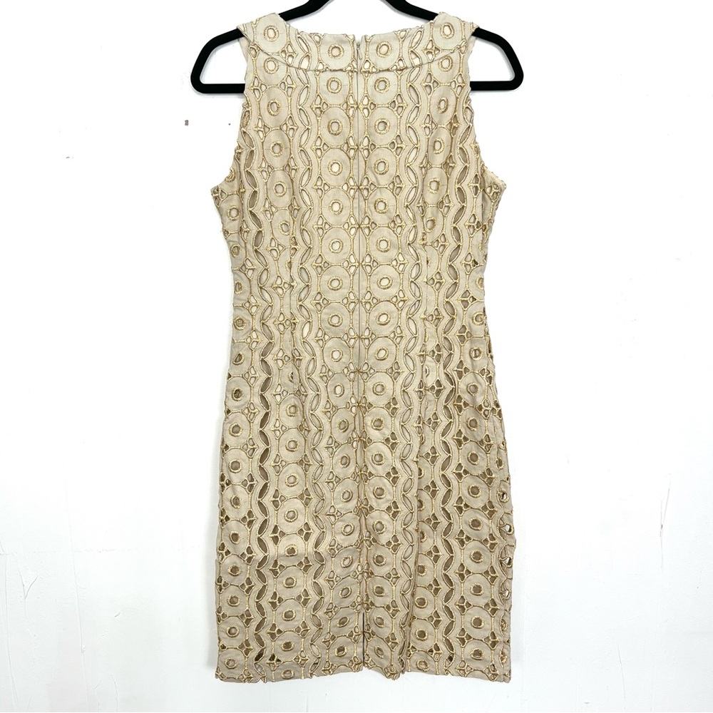 Kay Unger New York Sheath Dress‎ Size 10 Linen Blend Eyelet Tan Gold - Picture 4 of 4